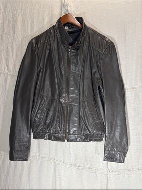 Vintage 80s Grey Leather Bomber Jacket Cafe Racer Moto 42 Reg Made in Argentina